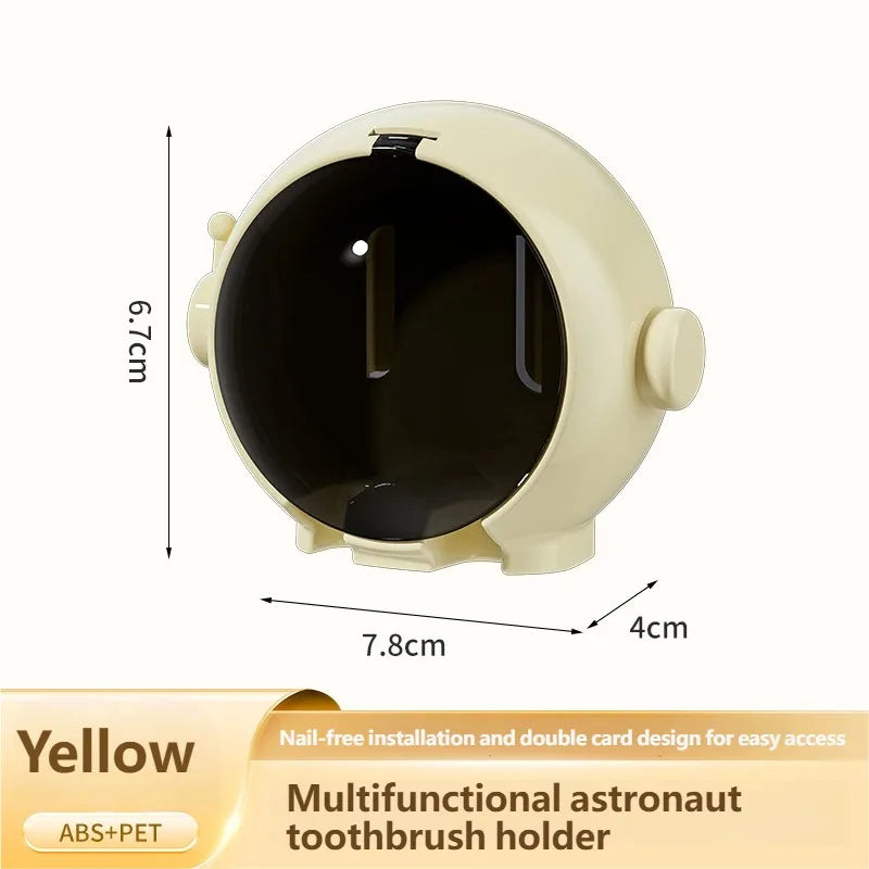 porte brosses dents astronaute adhésif blanc jaune rose effet miroir transparent enfantin ludique spatial