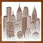 Stencil mural moderne gratte ciel stylisé noir blanc adhésif 30cm bleu geometrique