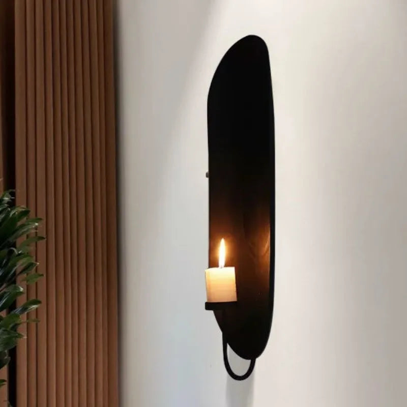 support mural moderne bougeoir métal fer noir bougie decoration salon luxe tranche noire