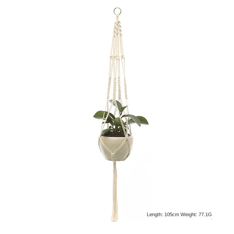 support plante suspendue macramé blanc artisanal anneaux métalliques pot inclusion 90cm 105cm 155cm