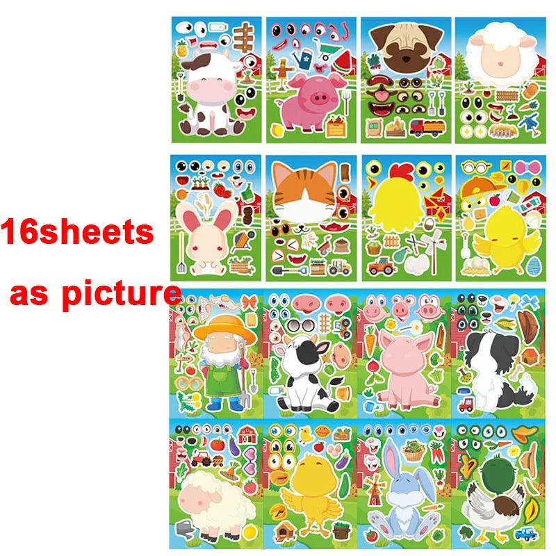 sticker animaux ferme multicolore cartoon adhésif diy activités enfants garçons filles fournitures bricolage artisanal