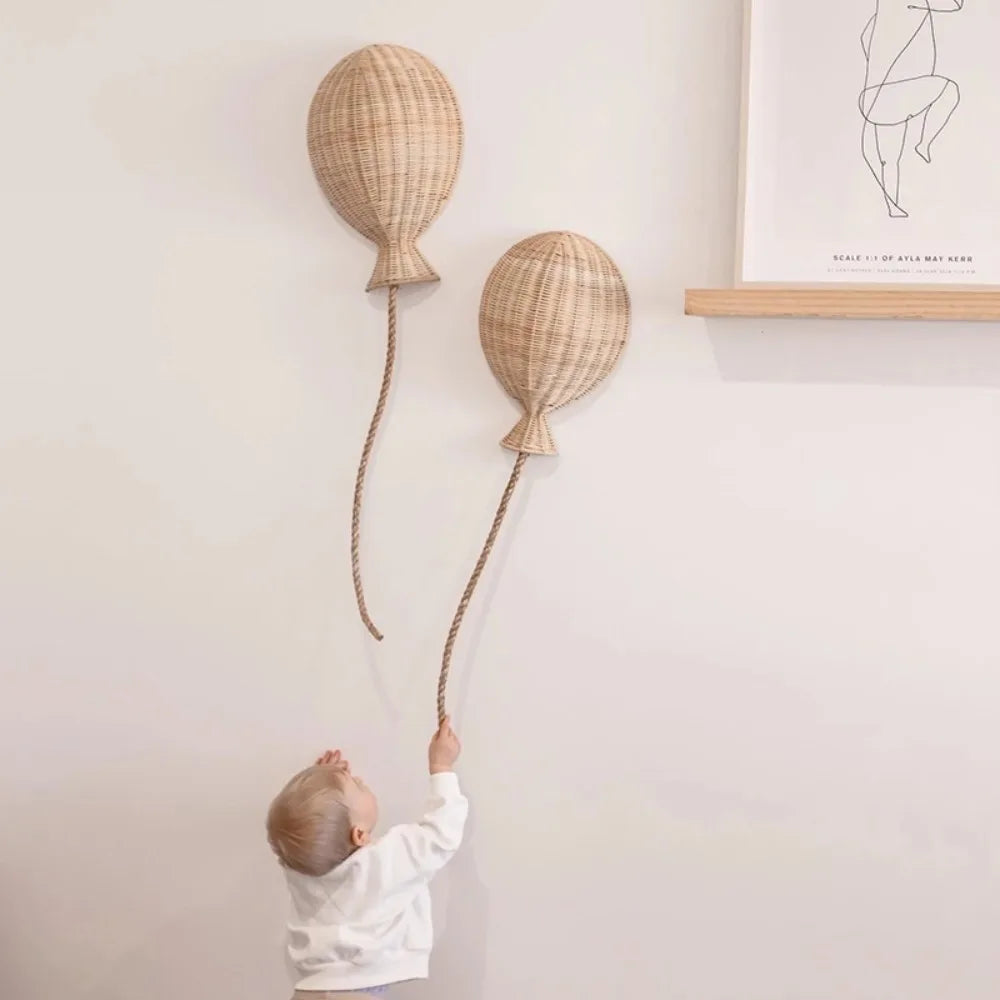 décoration murale boules osier naturel vintage chambre enfant salon moderne