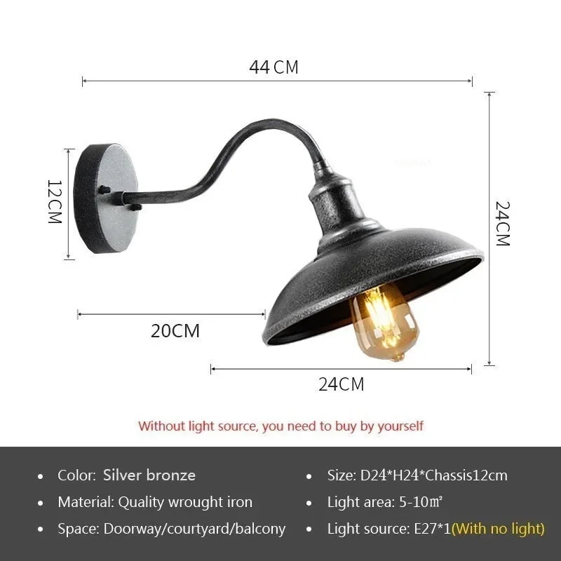 lampe murale industrielle vintage bronze noir étanche éclairage maison E27 LED