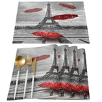 serviettes table imprimées tour eiffel fleurs cerisier moderne rose gris beige