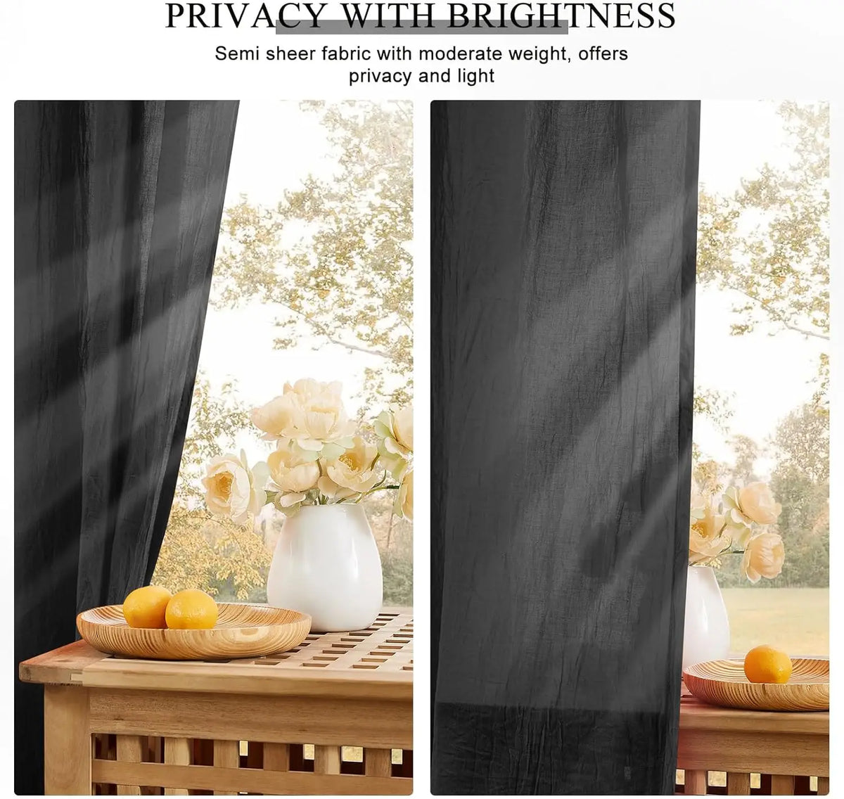 rideaux noir semi transparents texturés moderne minimaliste passe tringle chambre salon