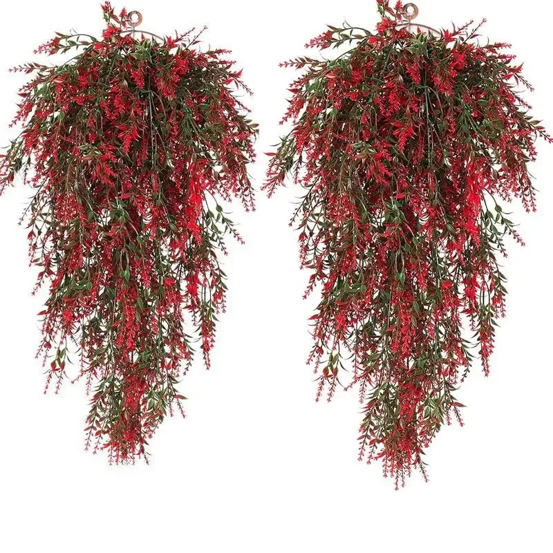 guirlande artificielle fleurs violettes feuilles vertes moderne extérieure accrochée chaîne métallique décoration jardin mariage