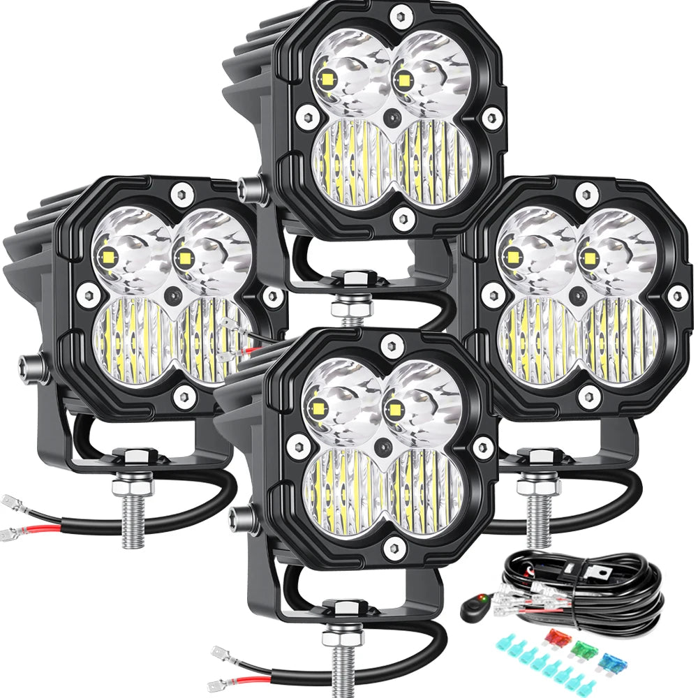feux travail led 30w noir orange quadrillé combo spot flood vtt suv moto