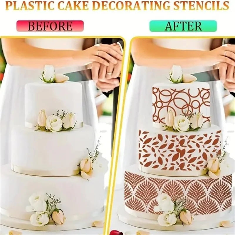 gabarits décoration gâteau blanc motifs géométriques modernes adhésifs reutilisables fondant icing cake decorating stencils
