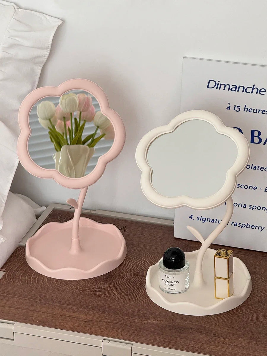 miroir table moderne rose clair jaune pâle blanc forme fleur brillant minimaliste portable chambre