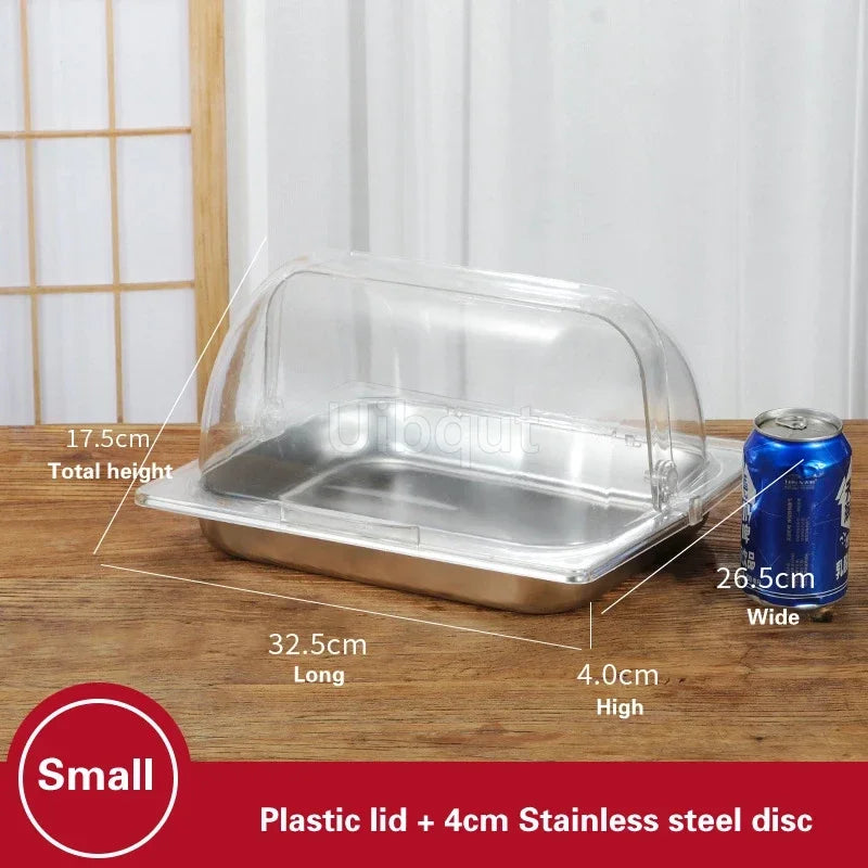 bac alimentaire acier inoxydable couvercle transparent poignée buffet cuisine moderne