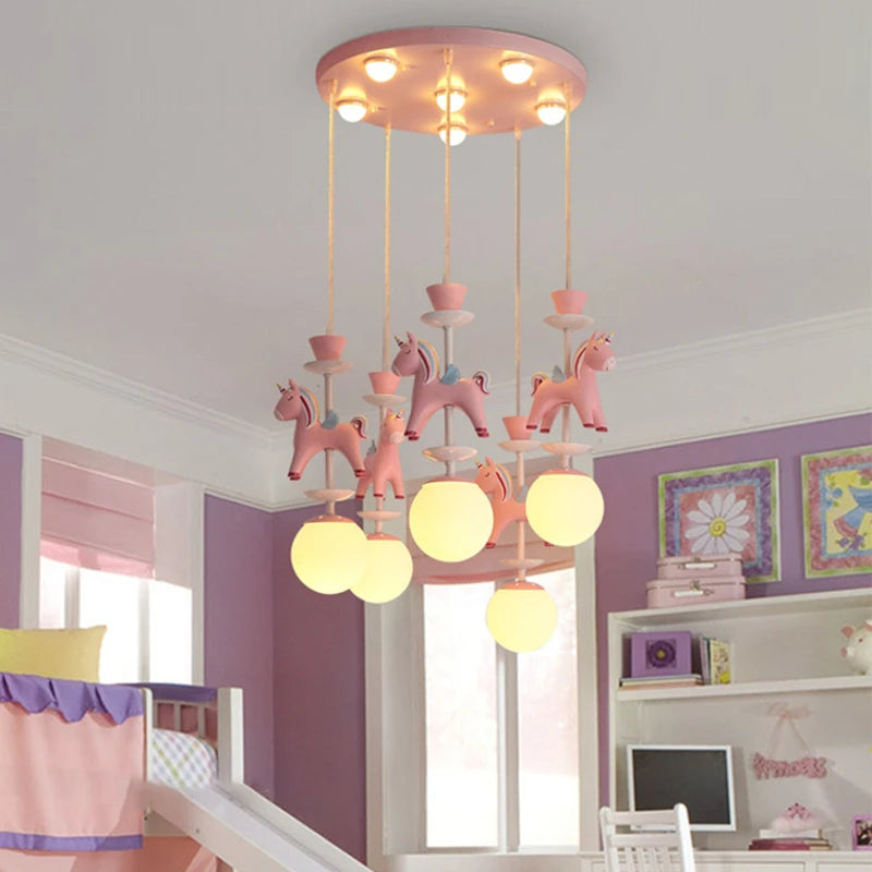 suspension lumineuse verre résine chevaux arc ciel moderne bleu rose enfant blanc contemporain
