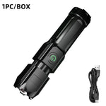 lampe torche noire moderne rechargeable led câble usb portative camping