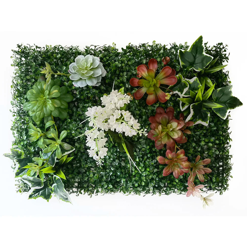 panneau mural plante artificielle herbe feuilles nature vert rouge blanc bleu violet décoration extérieur