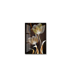 toile d'art contemporaine abstraite fleurs noires dorées salon décoration intérieure horizontal sans cadre 50x70cm