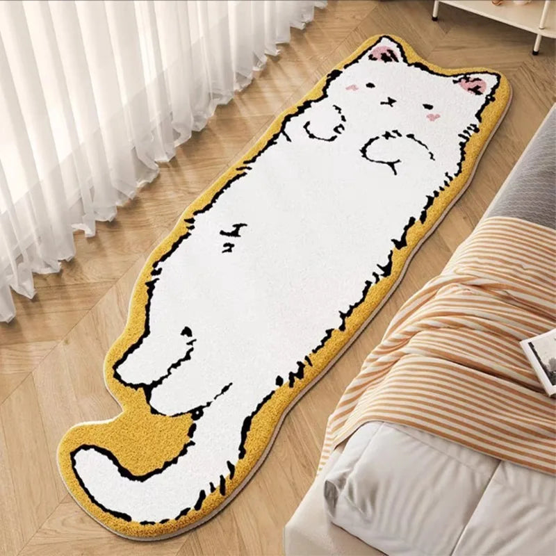 tapis acrylique chat allongé gris blanc noir blanc marron jaune décoration maison confortable lavable
