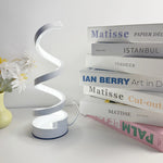 lampe table spirale blanche moderne veilleuse aluminium base plate trois couleurs réglable flux lumineux
