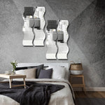 miroir argenté moderne adhésif ondulé décoration murale salle bain chambre 12x10cm set stickers