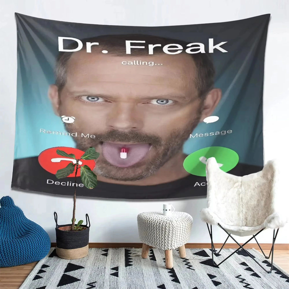 tapis polyestère visage dr freak bulles dialogues telephone moderne humoristique chambre