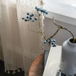rideau boho chic coton beige clair dentelle semi transparent franges européennes