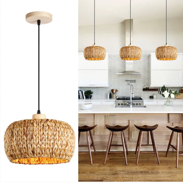 lampe suspendue tissée main bois naturel moderne salon restaurant