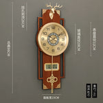 horloge murale or marron motif géométrique asiatique cadran analogique LED figurine cerf métal doré