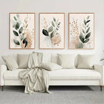 tableaux abstraits bohèmes feuilles vertes moderne minimaliste sans cadre vert beige marron doré blanc