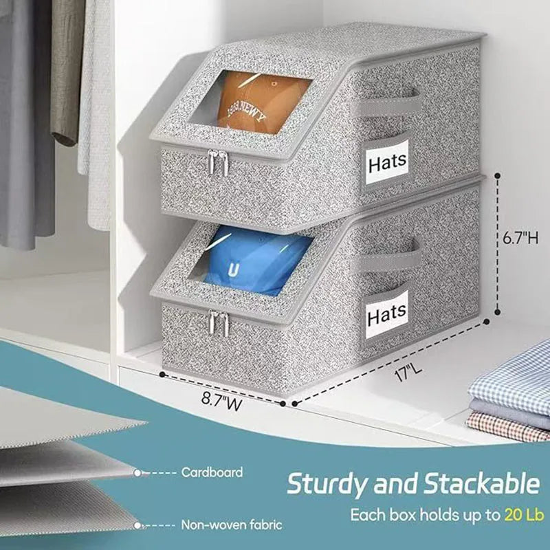 boîte rangement chapeaux gris bleu moderne granulée poignées réutilisable pratique anti poussière