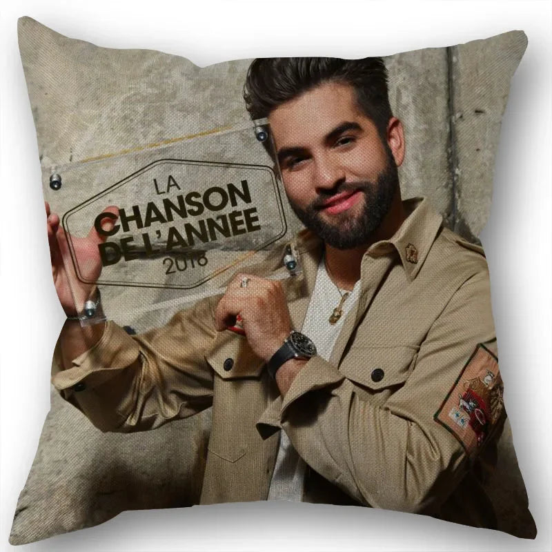 taie d'oreiller carrée 45x45cm moderne motif Kendji Girac imprimé uni côté opaque polyester