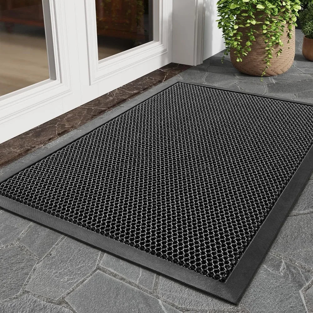 tapis sol extérieur entrée imperméable antidérapant hexagonal moderne noir bordure gris