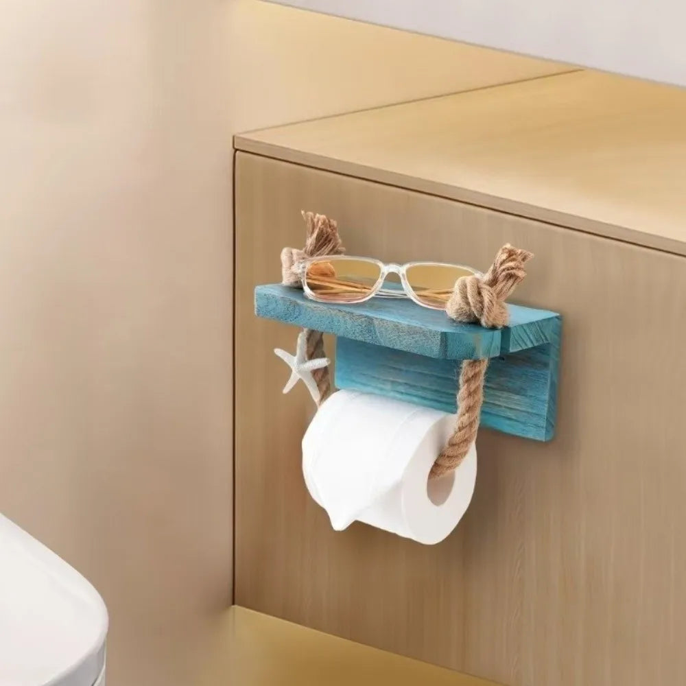 porte papier toilette bois vieilli rustique marins bohème etagere murale turquoise marron fonce