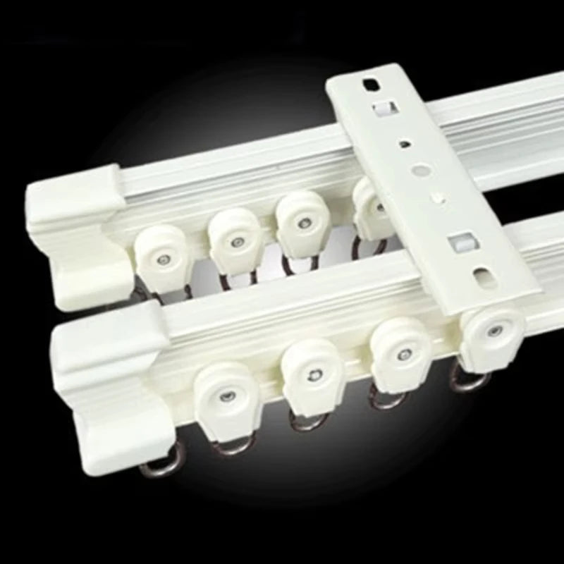 rideau rail courbé flexible blanc moderne rainures horizontales roulettes support mural