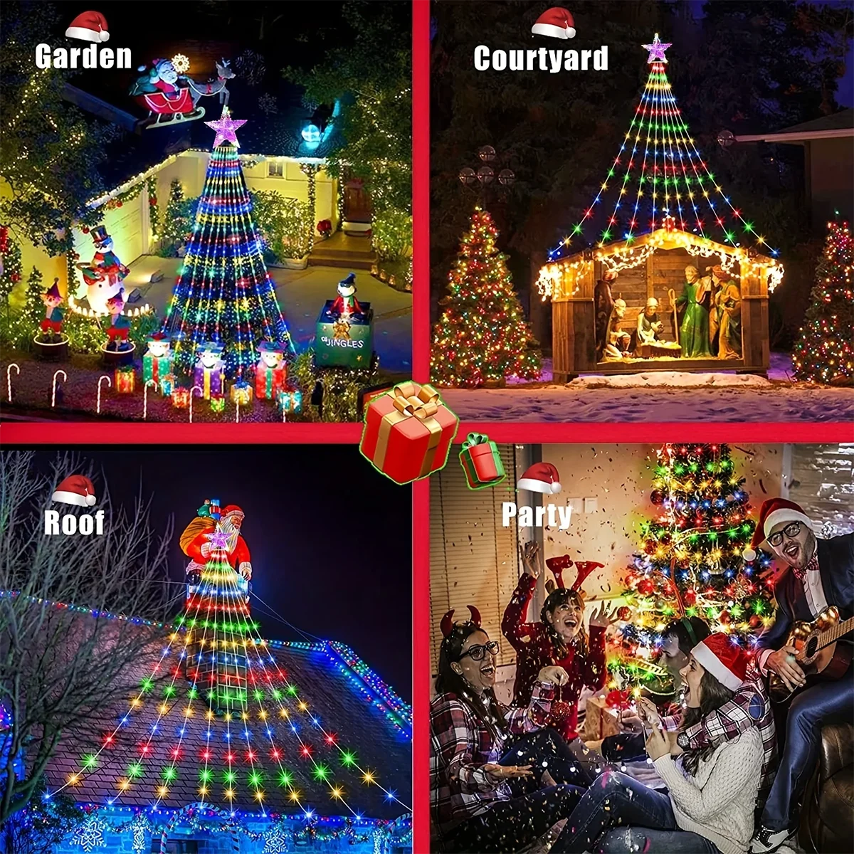 guirlande lumineuse multicolore leds cascade halloween noël moderne décoration usb solaire