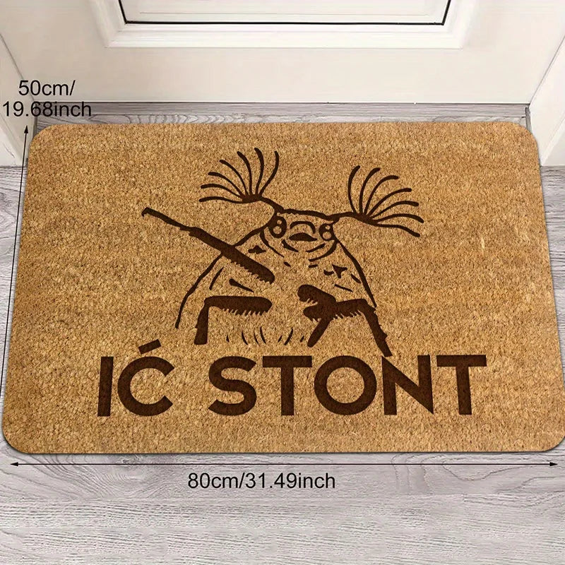 tapis d'entrée marron clair motif personnage humoristique antidérapant résistant décoloration moderne