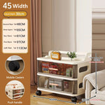 meuble rangement mobile tiroirs roulettes beige clair rayures horizontales moderne