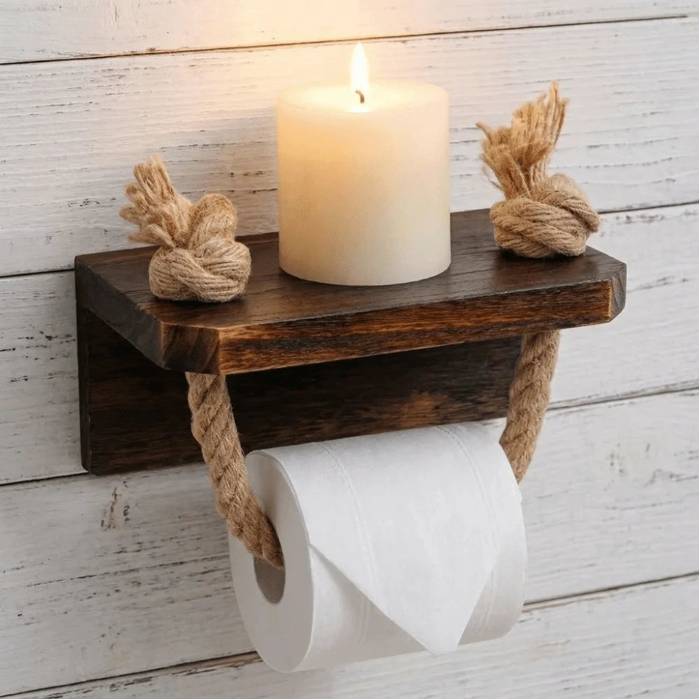 porte papier toilette bois vieilli rustique marins bohème etagere murale turquoise marron fonce