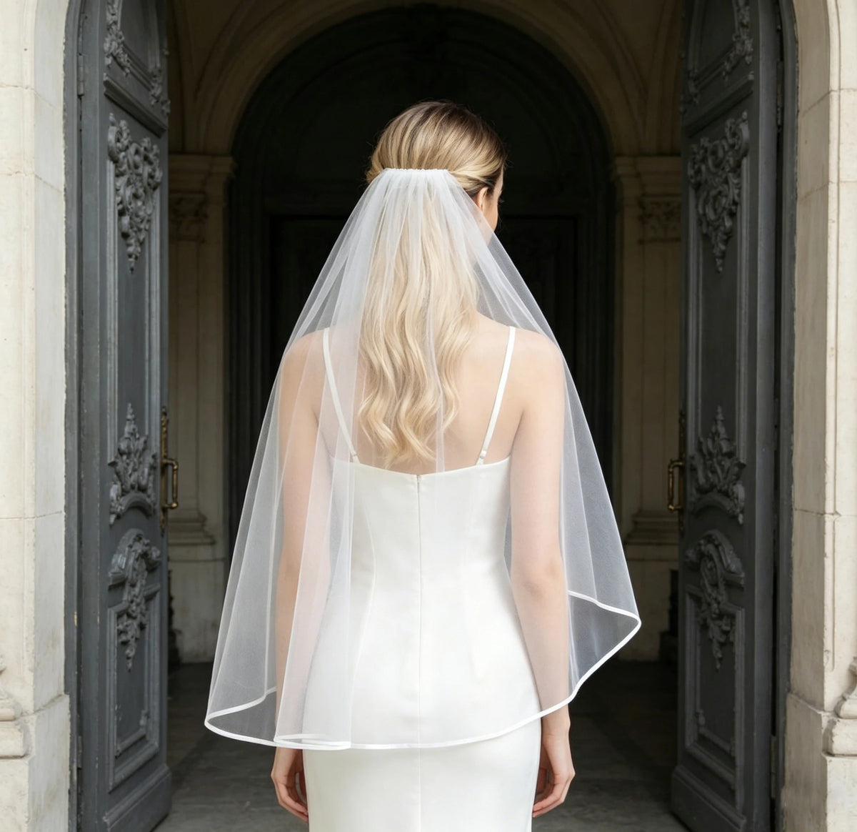 voile mariée classique blanc peigne coiffure mariage church garden simple adult female