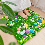 tapis décoratif tapisserie artisanale motif floral couleurs vives créatif tapis mousse boules laine