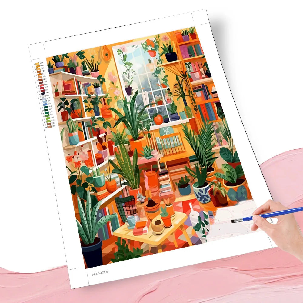 tableau peinture acrylique pinceaux palette paysages végétaux modernes détaillés décoration murale enfants famille
