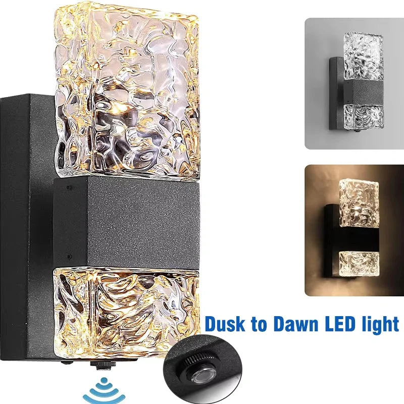 appliques murales led modernes noires transparentes capteur crépuscule aube ip65 3000k
