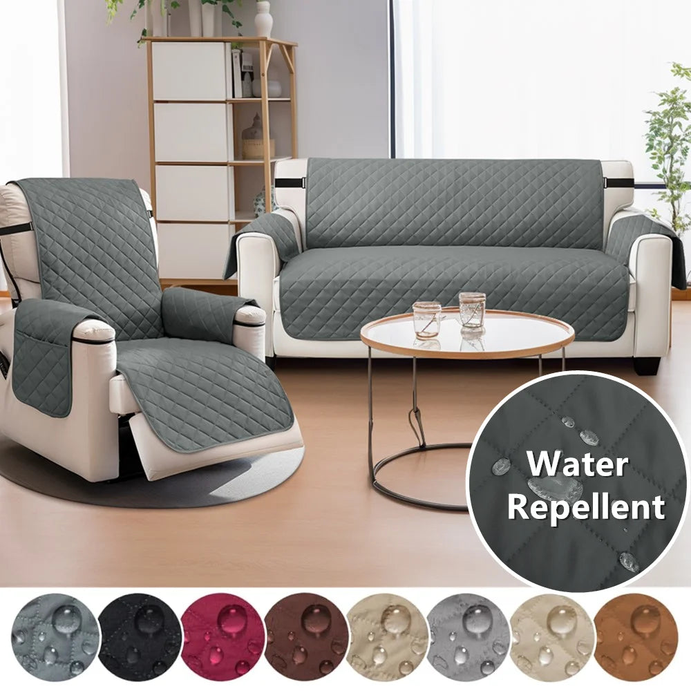 housse canapé réversible quiltée gris beige poche rangement boucles métalliques