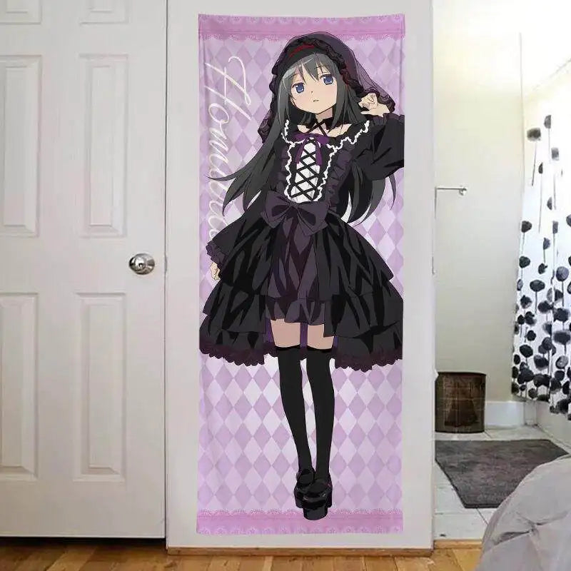 rideau porte lolita carreaux géométriques couleurs rose noir blanc