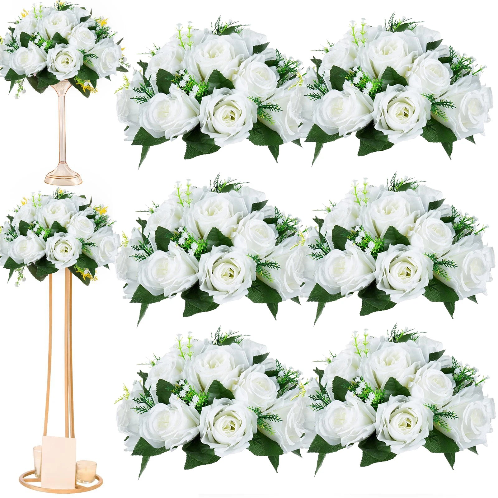 Bouquet de 6 roses artificielles en soie couleur or