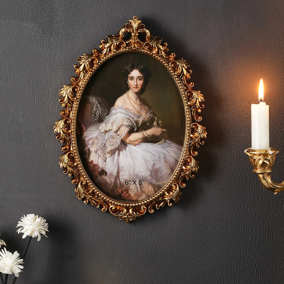 cadre photo ornemental doré classique baroque fleurs artificielles décoration murale