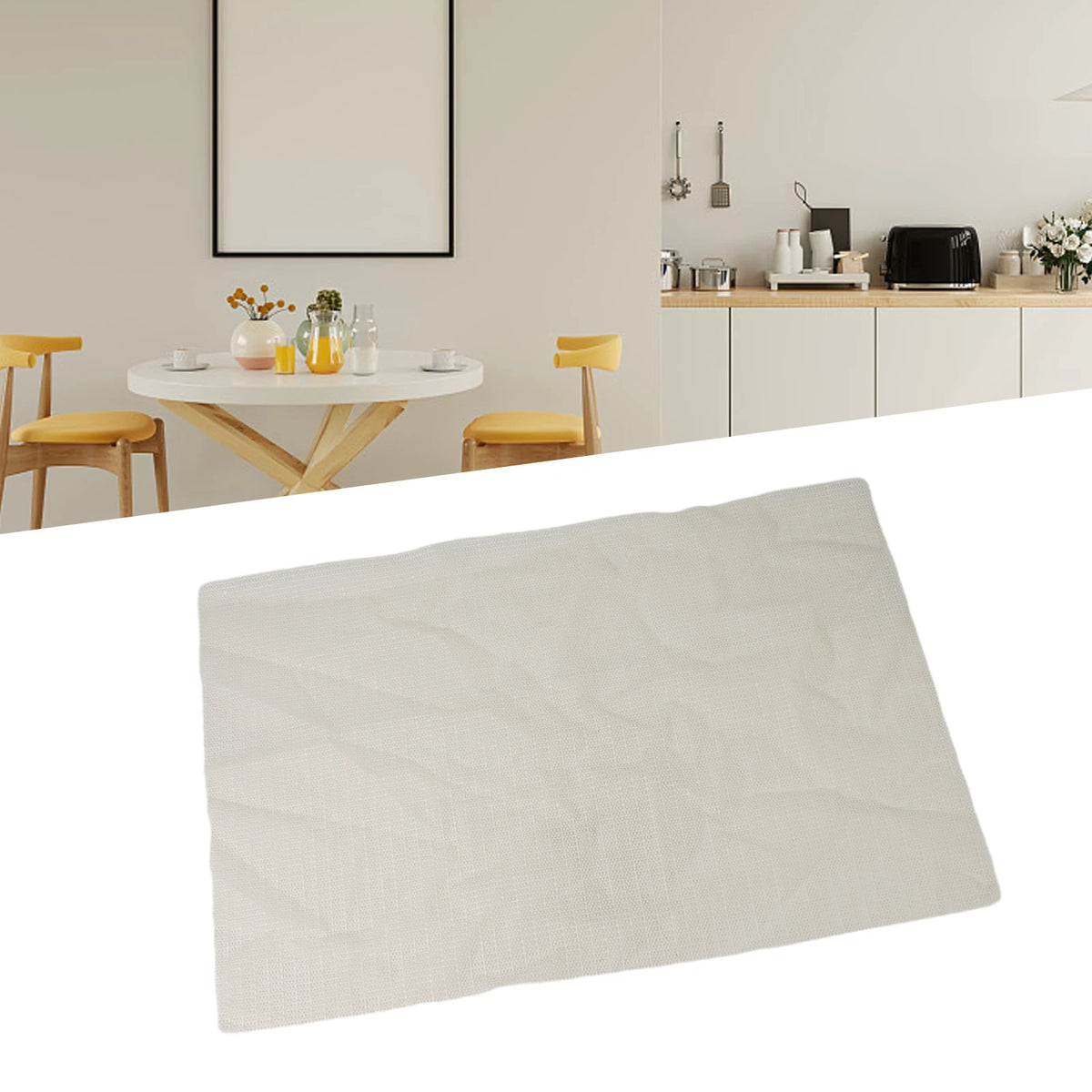 tapis anti dérapant feutre alvéolaire texture blanc crème motif floral