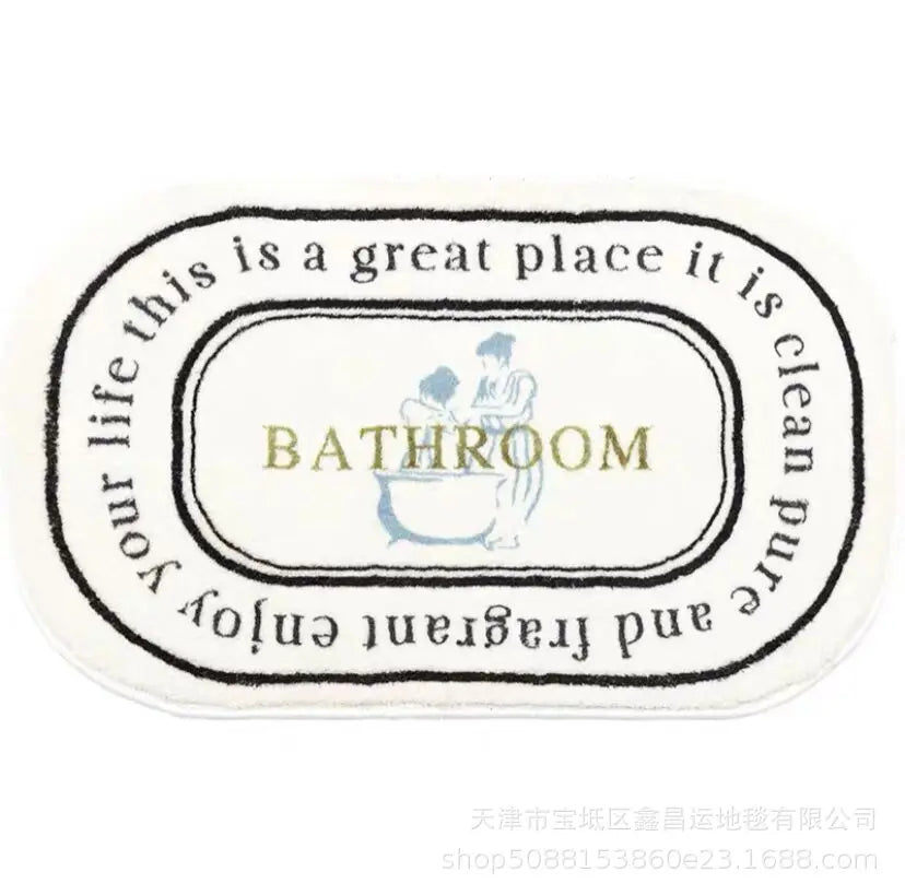 tapis bain antidérapant ovale motifs floraux blanc noir résistant antibactérie decorativeextérieur