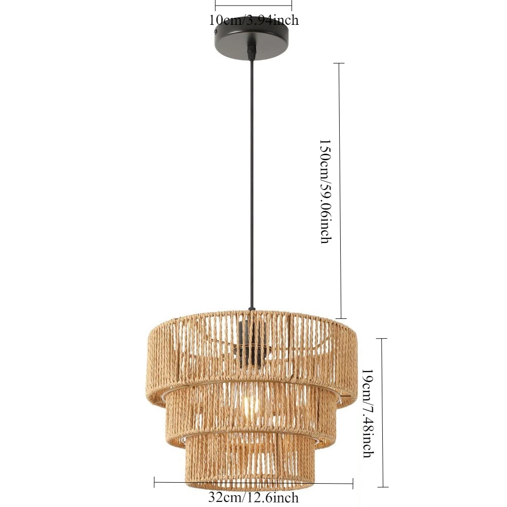 Suspension lumineuse tressée bambou moderne boho chic naturel noir fixée câble