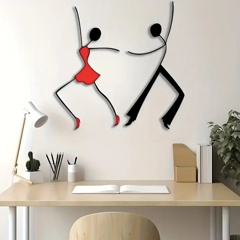 décorations murales modernes sculptures minimalistes personnages dansant rouge noir abstrait