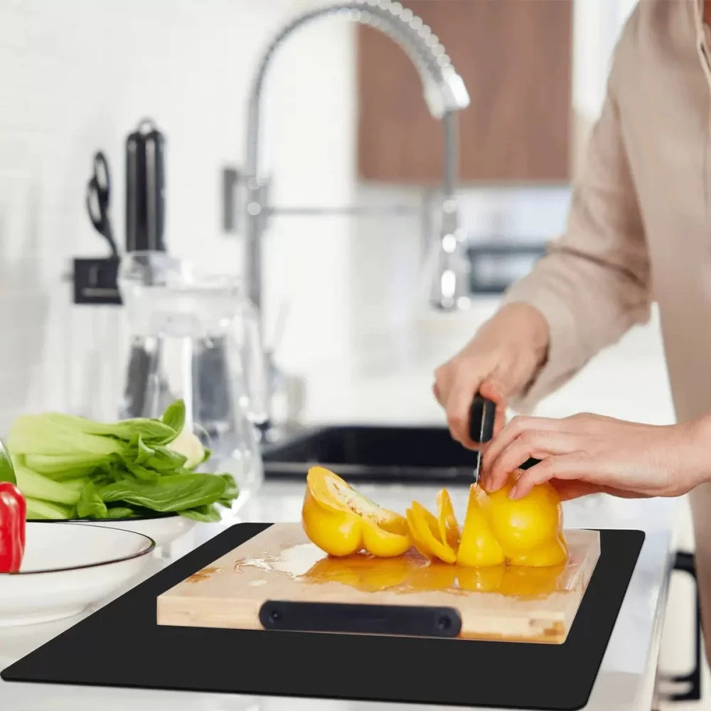 tapis cuisine silicone moderne noir anti dérapant clips 60x40cm lavable resistant chaleur