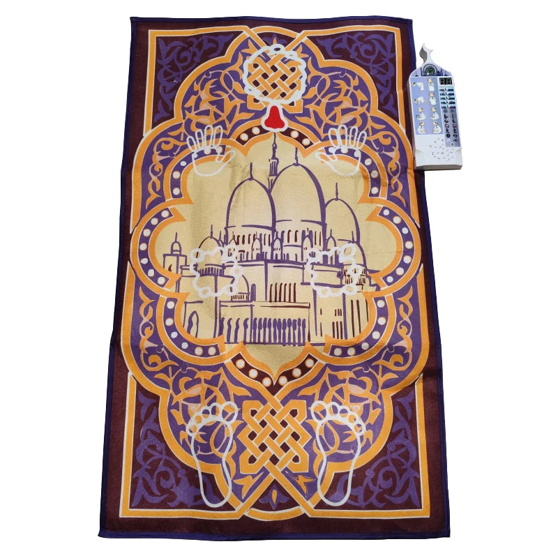 tapis prière islamique acrylique motifs géométriques kaaba moderne rose bleu marine