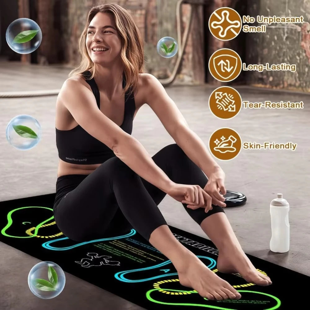 tapis squat fitness noir jaune bleu vert antidérapant durable lignes formes positions pieds